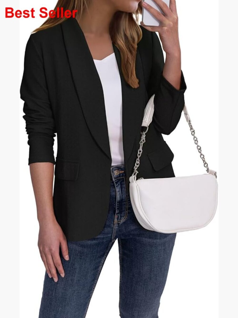 Polyester Elastane Blazer Slim Fit Lapel Collar Long Sleeve